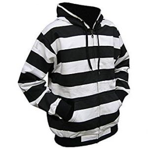 Black and White Striped Zip Up Hoodie