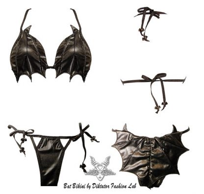 Black Gothic Vampire Bat Bikini Detail