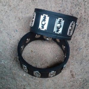 Razor Blade Black Leather Bracelet Image 1