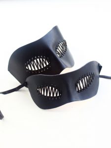 Couple's Matching Black Leather Lace up Bondage Masks