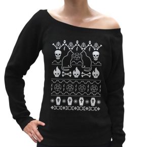 Gothic Skulls Cats Coffins Pentagrams Christmas Sweater