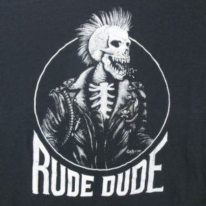 Vintage 1980s Rude Dude Mohawk Punk Skeleton T-Shirt 