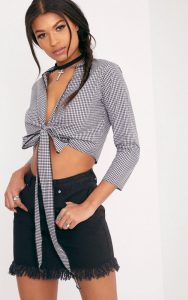 Blanche Black Gingham Print Tie Front Blouse