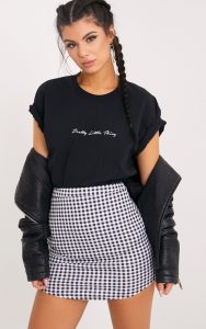 Malena Black Gingham Curve Hem Mini Skirt 