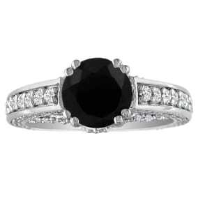 Round Black Diamond Gothic Engagement Ring in White Gold