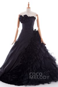 Long Black Taffeta Gothic Wedding Dress