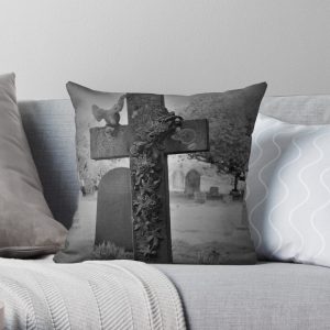 Gothic Cross Gravestone Throw Pillow