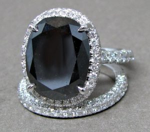 10ct Oval Black Diamond Gothic Engagement Bridal Wedding Rings Set