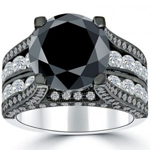 11.72 Carat Natural Black White Diamond Gothic Emo Engagement Ring