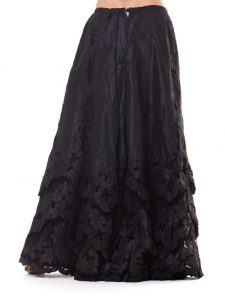 1800S Black Victorian Silk & Lace Tiered Skirt