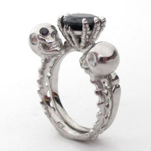 2ct Black Diamond Gothic Skulls Engagement Ring Wedding Set