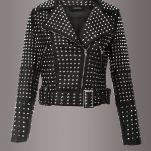 Black Faux Leather All Over Studded Biker Jacket