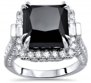Gothic Black Princess Cut Diamond 8.37ct Engagement Ring