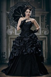 Gothic Black Ruffle Skirt Wedding Dress