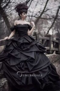 Gothic Black Taffeta Off the Shoulder Wedding Dress