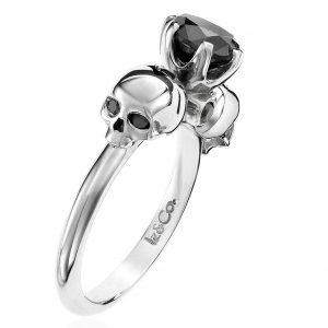 Two Skulls Black Diamond Gothic Engagement Ring