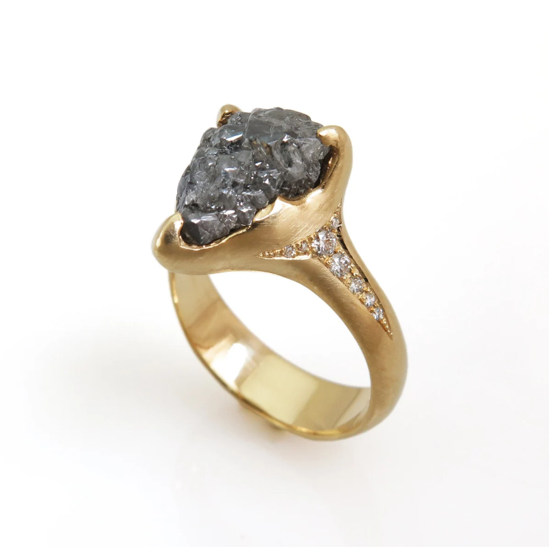5 Carat Natural Raw Black Diamond Engagement Ring