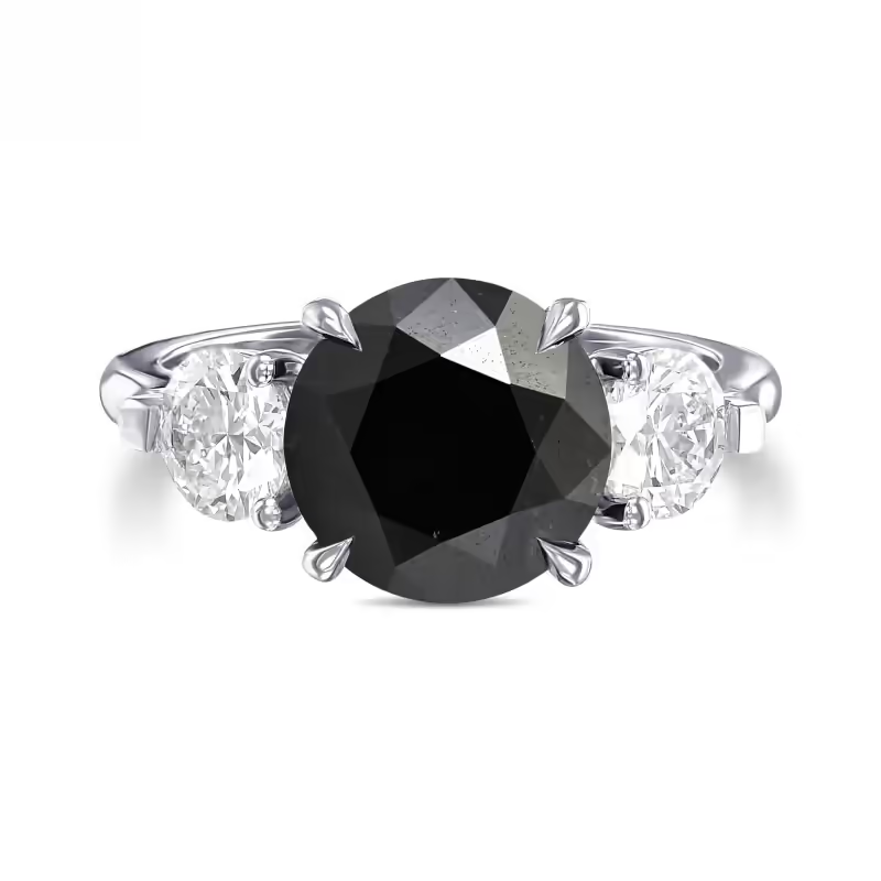 Round Black Diamond 3-Stone Engagement Ring 2.90Ct